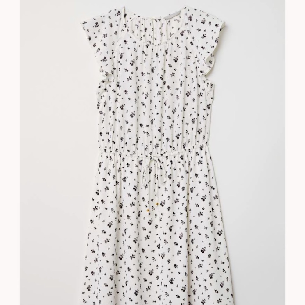 H&M white and black flounce sleeve boho dress summer size 2 S small sm whimsical
